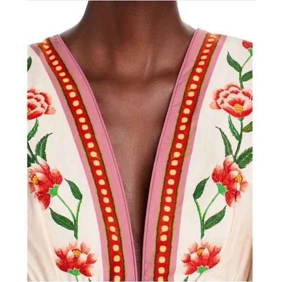 298$ FARM RIO Floral Ainika Delicate Balloon Sleeves Maxi Dress Size M Off White - Picture 4 of 4